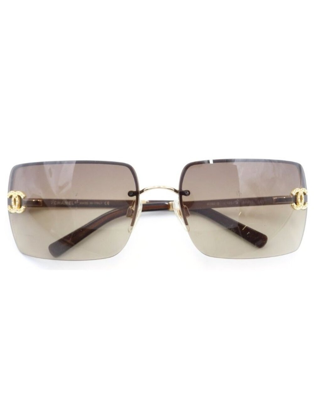 Chanel CC Logo Sunglasses Rimless Brown Gold Eyewear